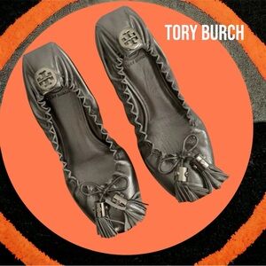 TORY BURCH PEWTER METALLIC MESTICO REESE NEW BOX SHOES LEATHER LOGO 6